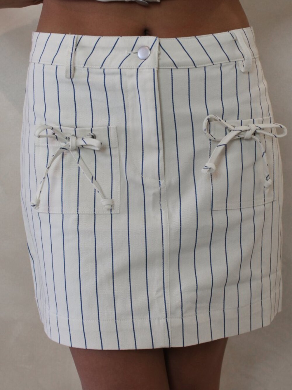 Miou Muse Cream Striped Denim Skirt